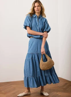 Indigo Tiered Denim Maxi Skirt