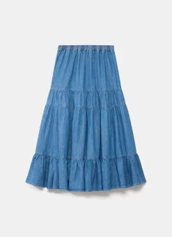 Indigo Tiered Denim Maxi Skirt