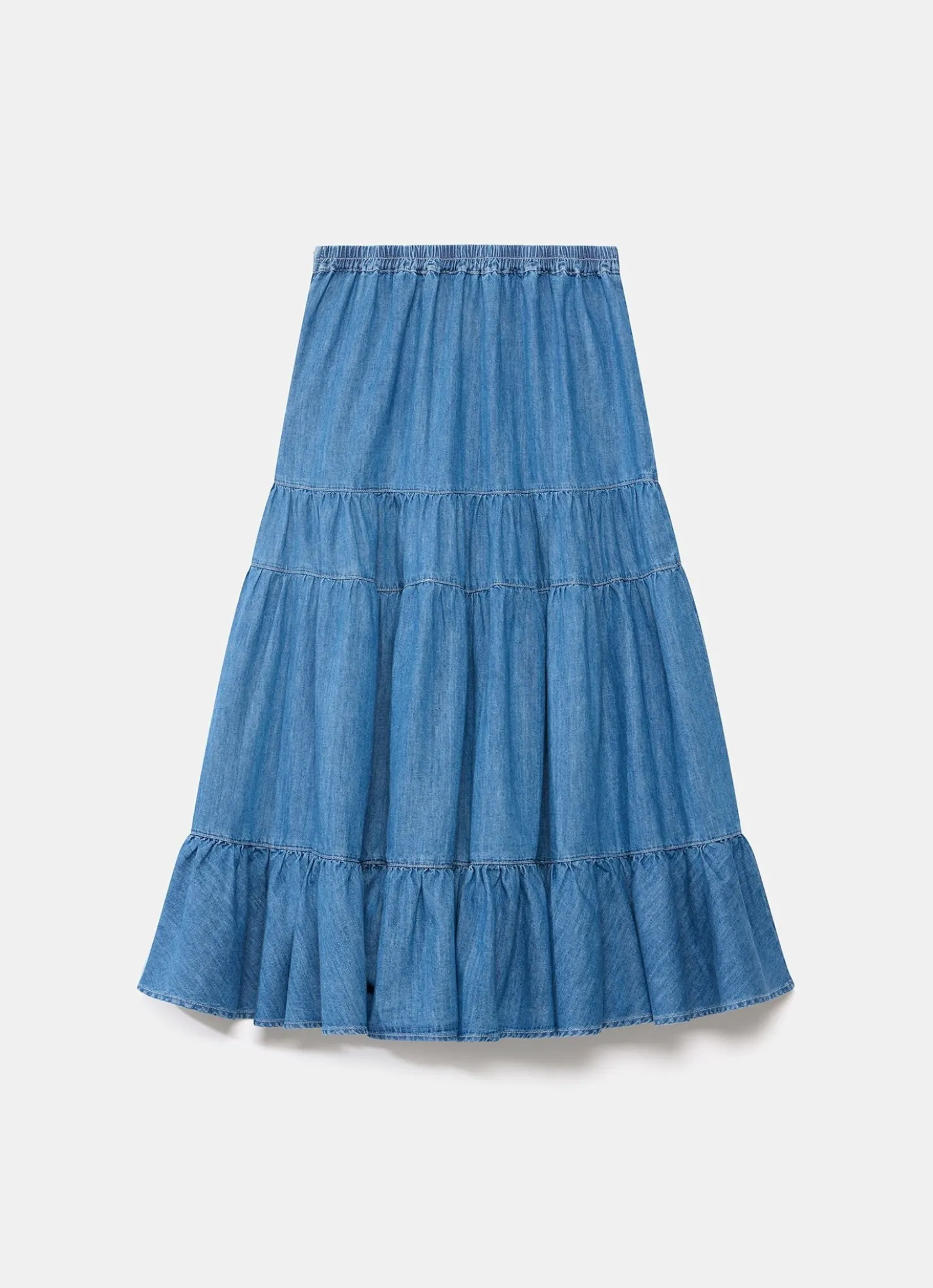 Indigo Tiered Denim Maxi Skirt