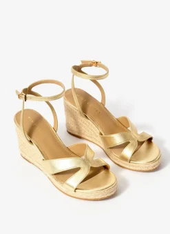 Jase Gold Leather Espadrille Wedges