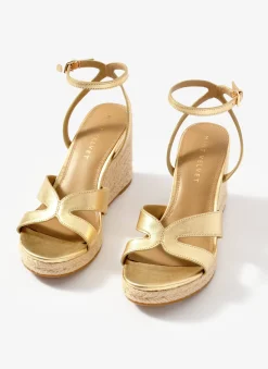 Jase Gold Leather Espadrille Wedges