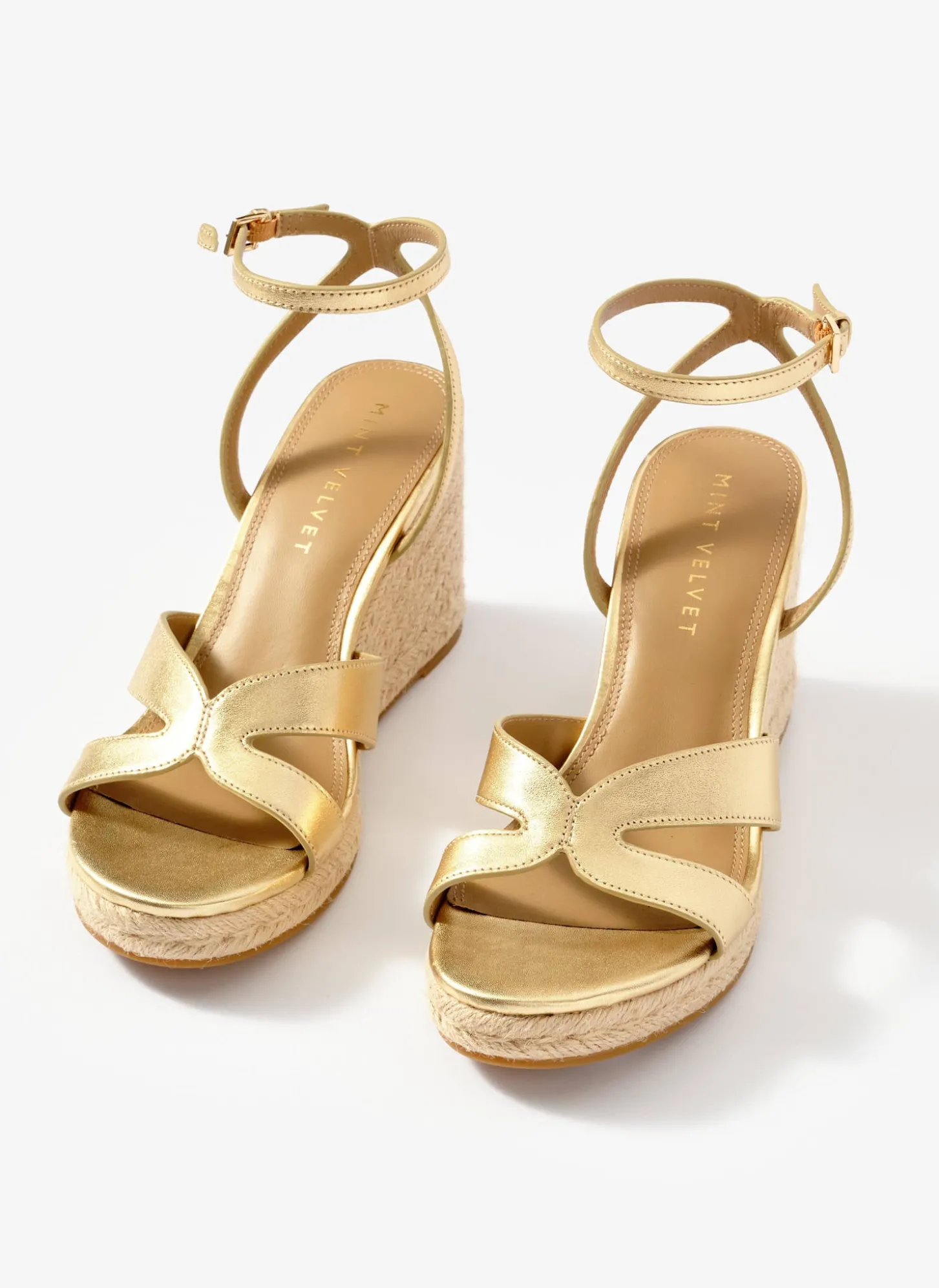Jase Gold Leather Espadrille Wedges