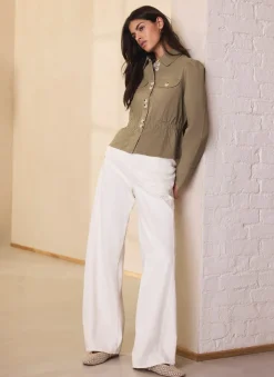 Khaki Cotton Blend Peplum Jacket