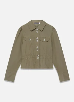 Khaki Cotton Blend Peplum Jacket