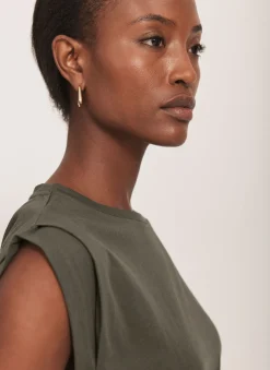 Khaki Cotton Extended Shoulder T-Shirt