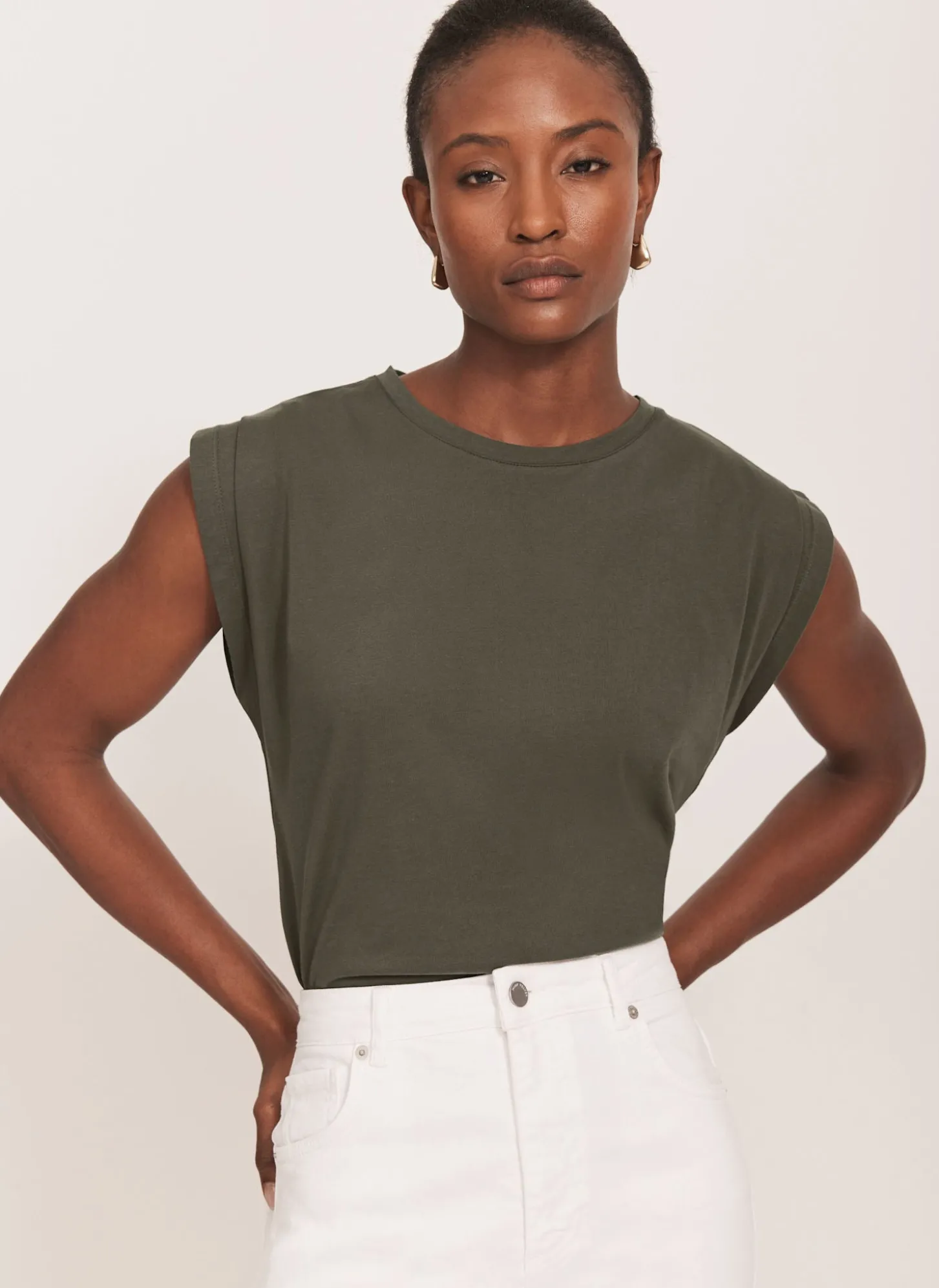 Khaki Cotton Extended Shoulder T-Shirt