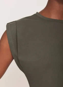 Khaki Cotton Extended Shoulder T-Shirt