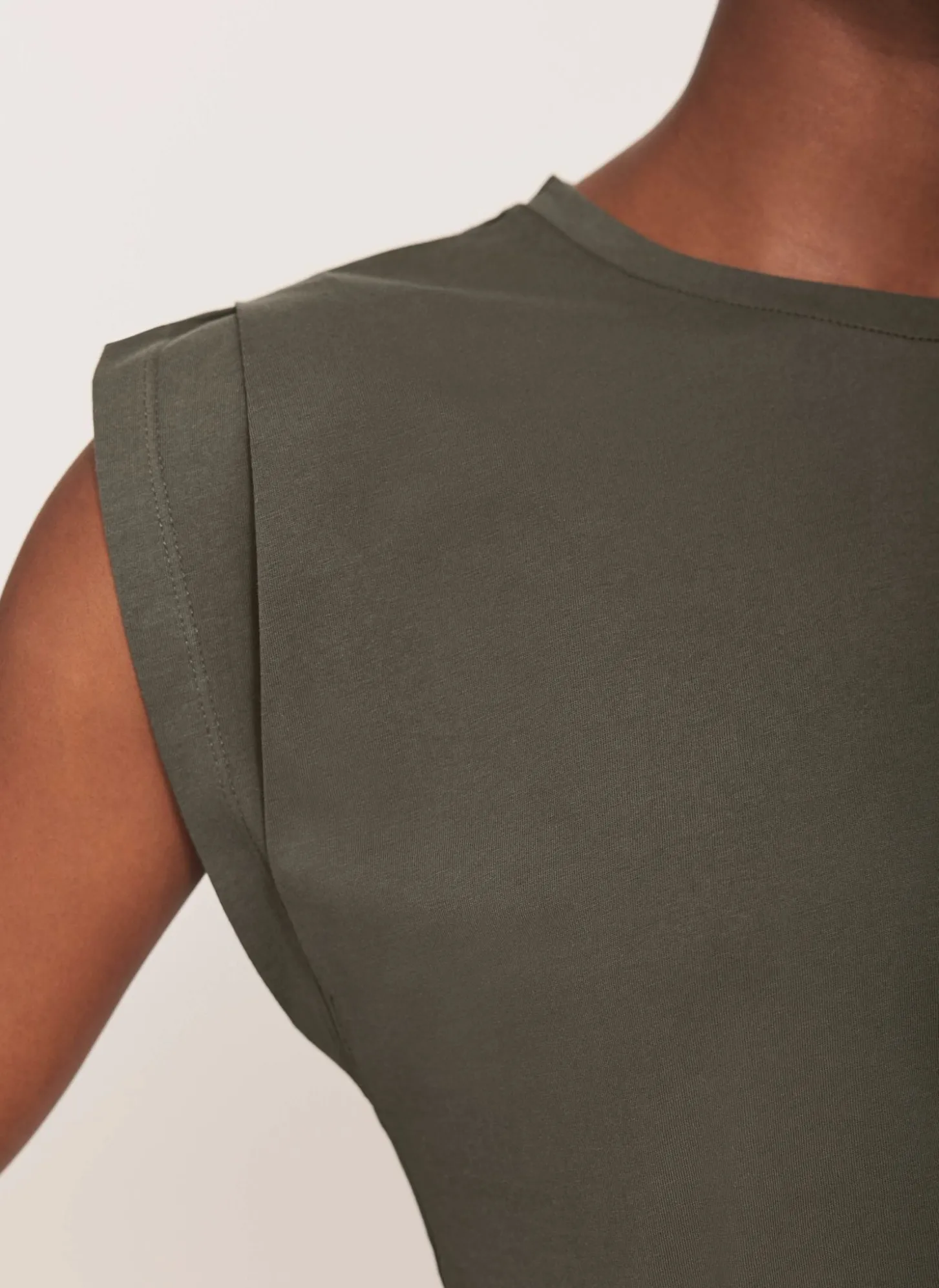 Khaki Cotton Extended Shoulder T-Shirt