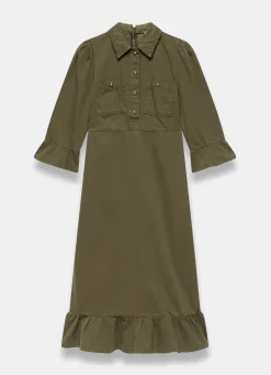 Khaki Denim Midi Shirt Dress