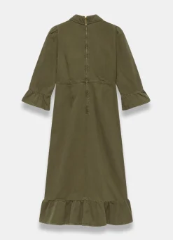 Khaki Denim Midi Shirt Dress
