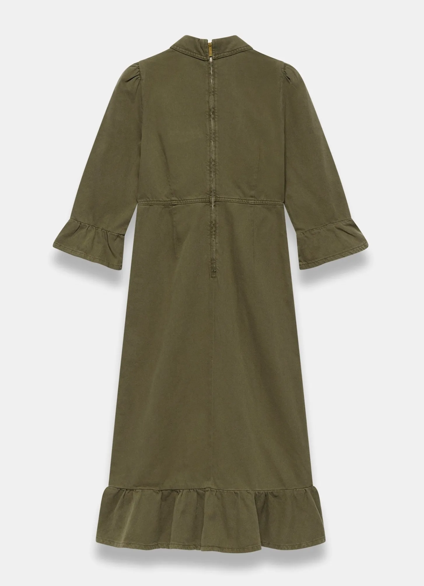 Khaki Denim Midi Shirt Dress