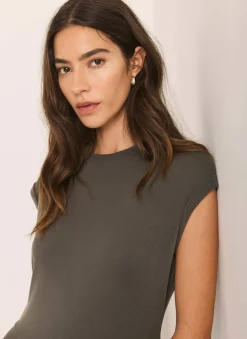 Khaki Jersey Asymmetric Midi Dress