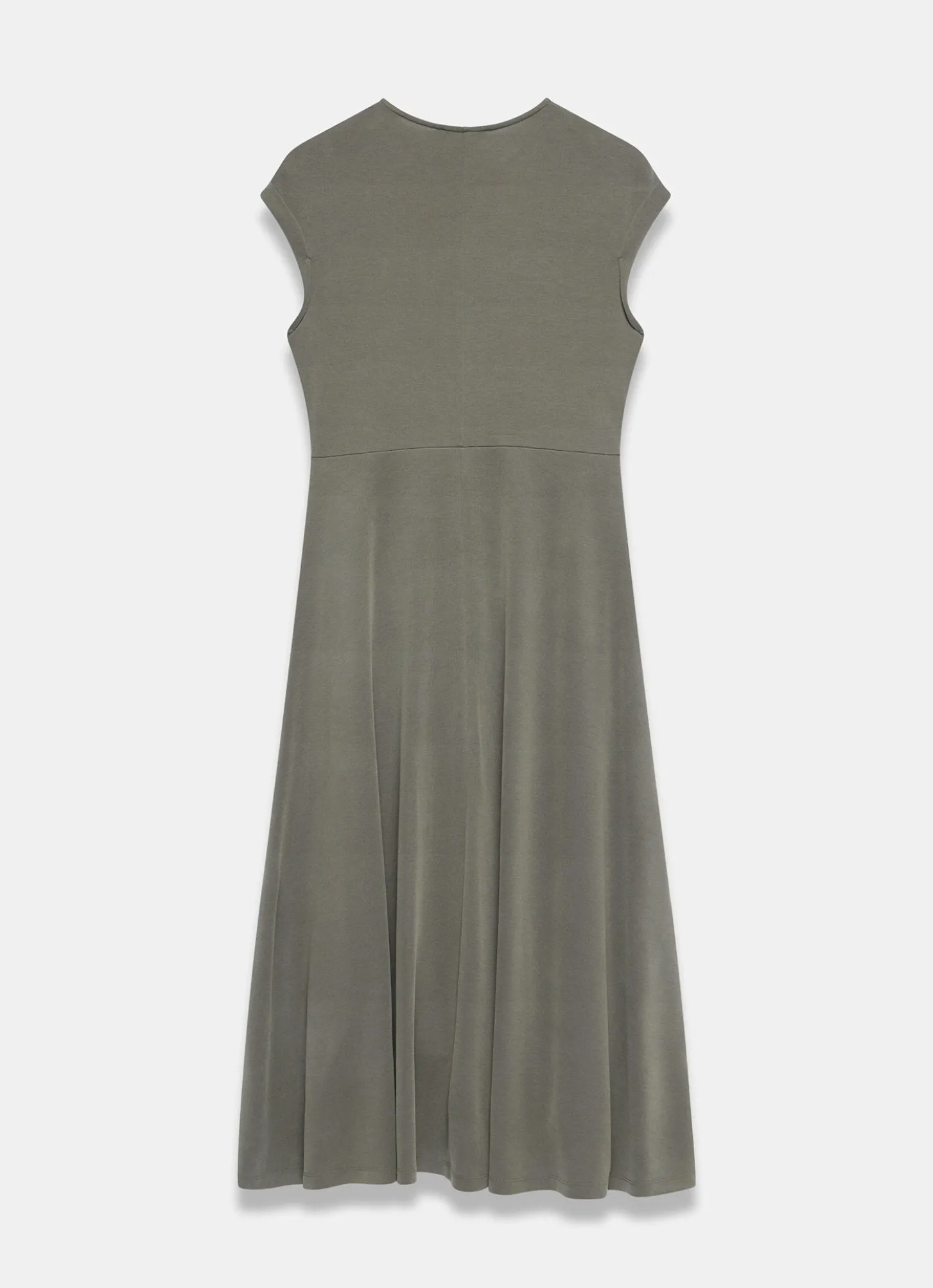 Khaki Jersey Asymmetric Midi Dress