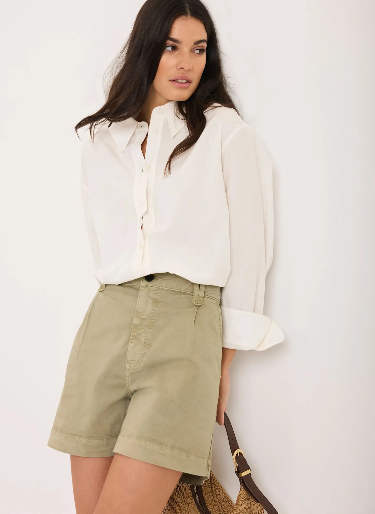 Khaki Pleated Chino Utility Shorts