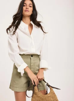 Khaki Pleated Chino Utility Shorts