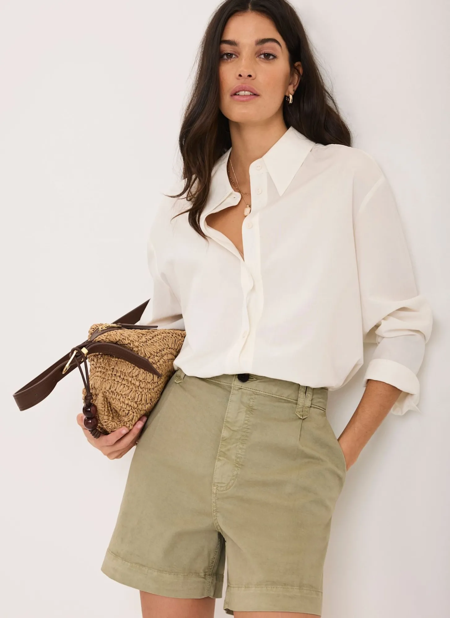 Khaki Pleated Chino Utility Shorts