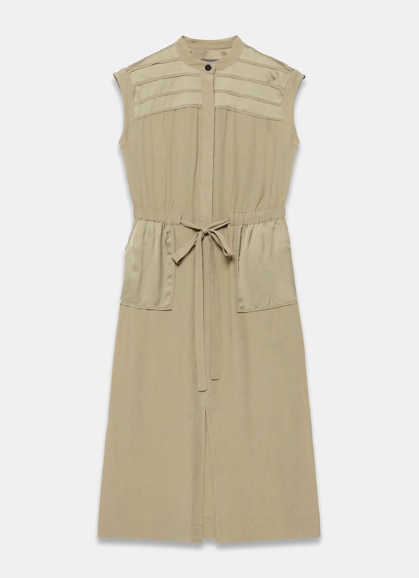Khaki Satin Utility Midi Dress