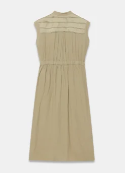 Khaki Satin Utility Midi Dress