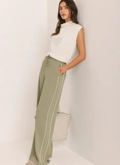 Khaki Scallop Side Stripe Wide Trousers
