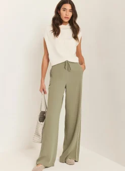 Khaki Scallop Side Stripe Wide Trousers