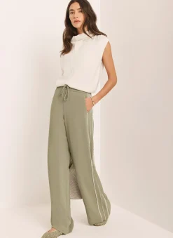 Khaki Scallop Side Stripe Wide Trousers