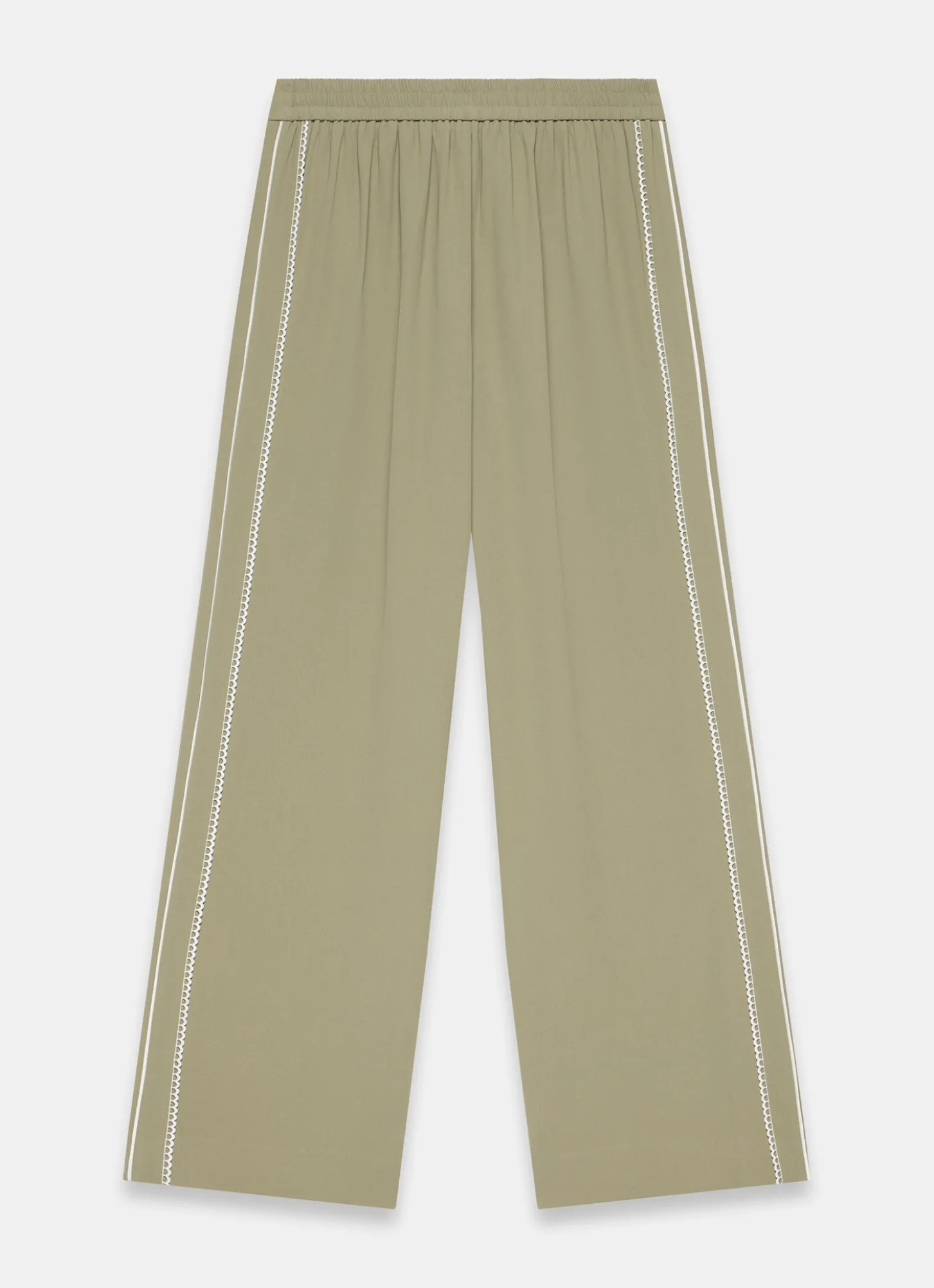 Khaki Scallop Side Stripe Wide Trousers