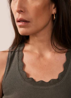 Khaki Scallop Trim Vest Top