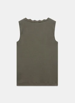 Khaki Scallop Trim Vest Top