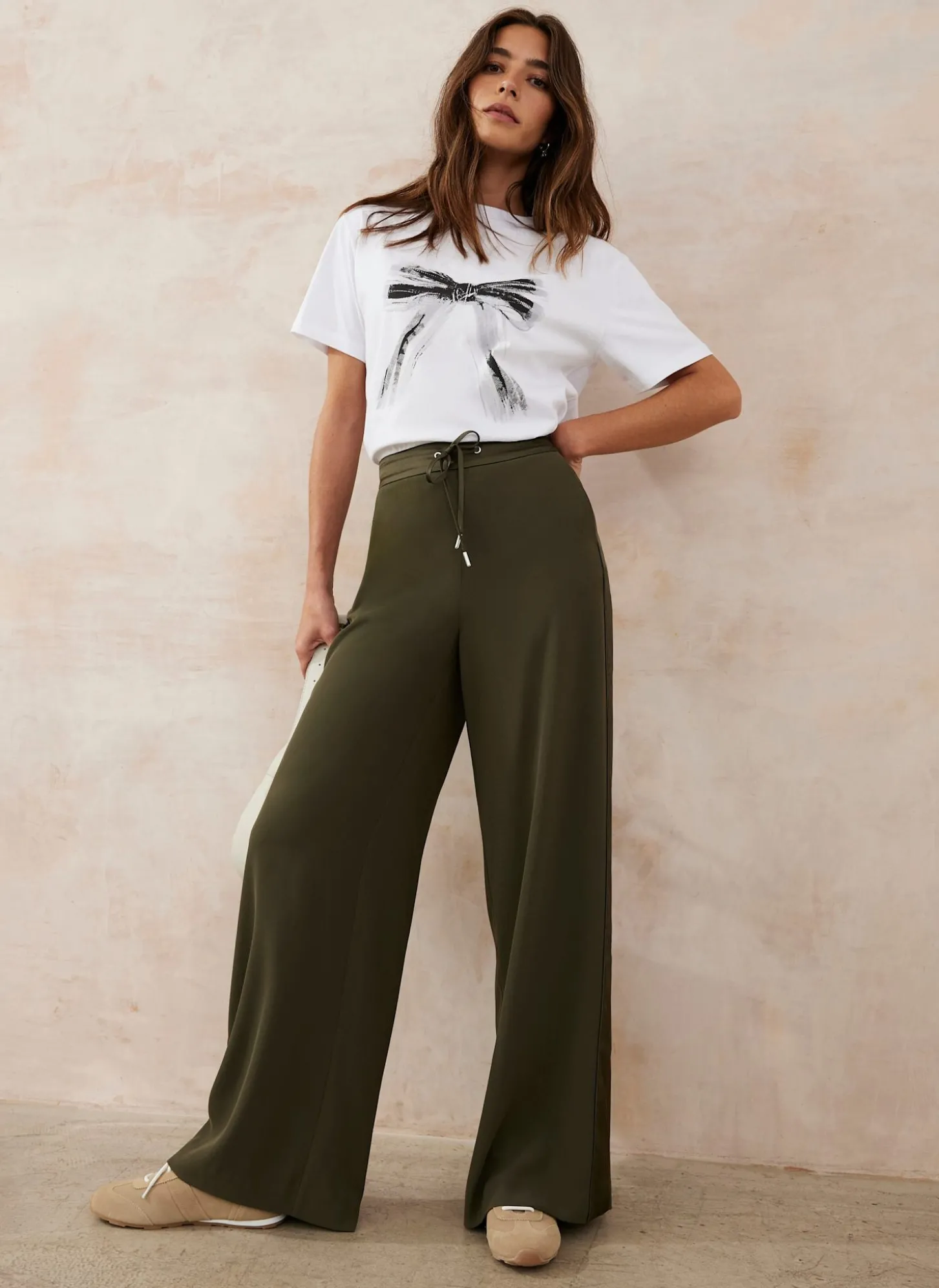 Khaki Side Stripe Wide Trousers