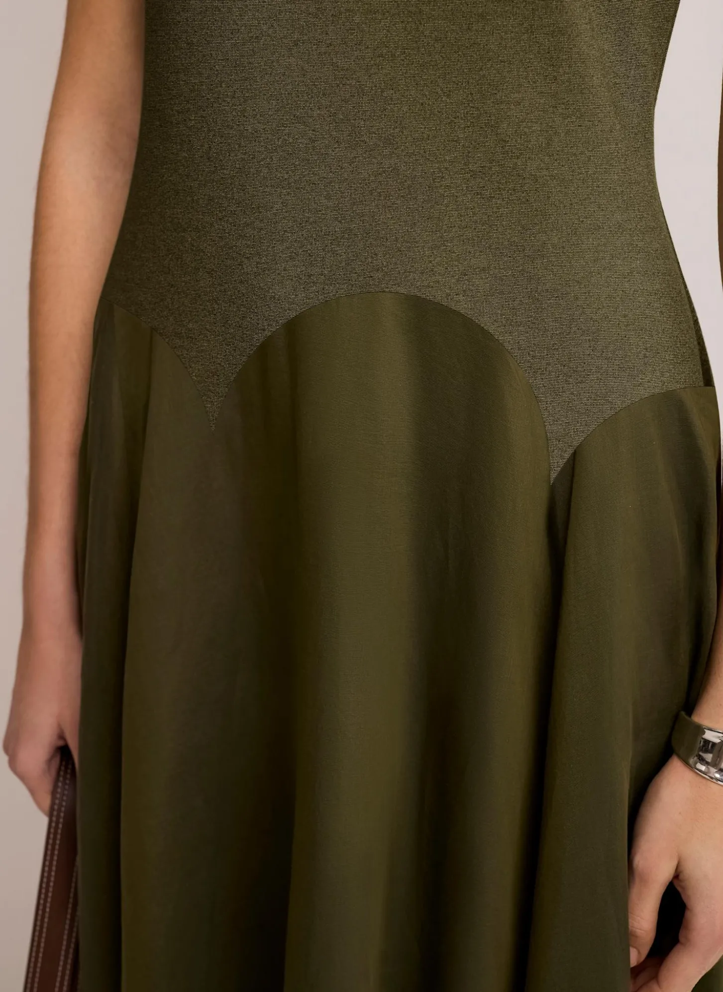 Khaki Sleeveless Midi Dress