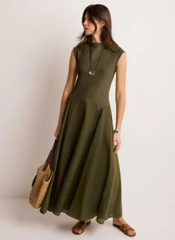 Khaki Sleeveless Midi Dress