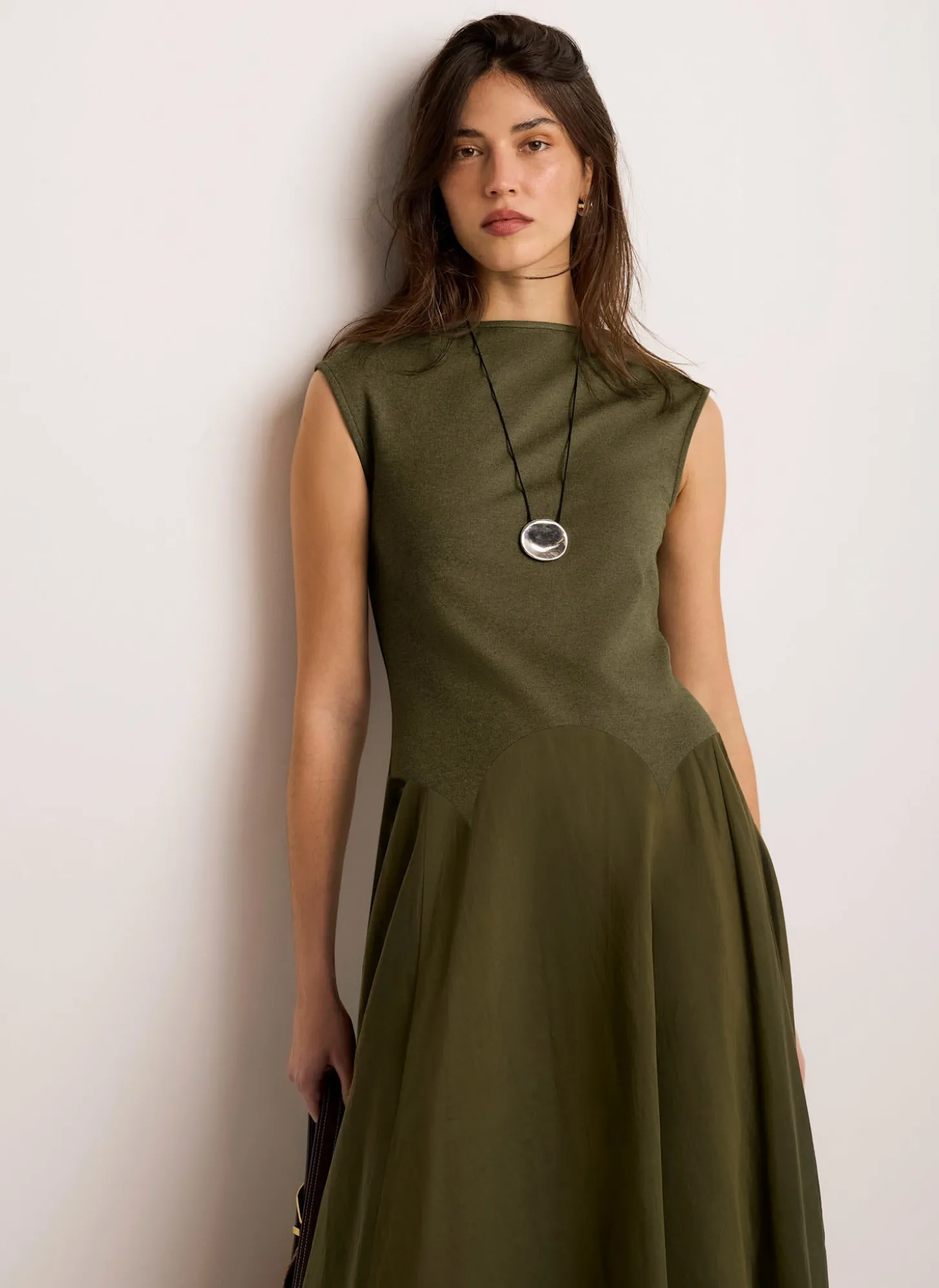 Khaki Sleeveless Midi Dress
