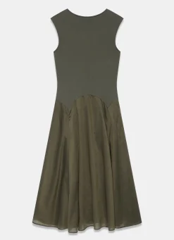 Khaki Sleeveless Midi Dress