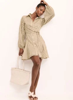 Khaki Stripe Wrap Mini Dress