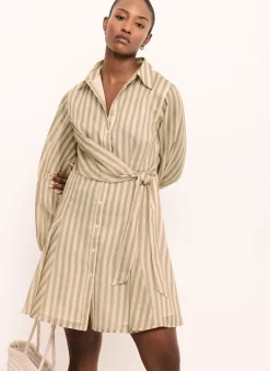 Khaki Stripe Wrap Mini Dress