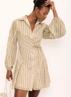 Khaki Stripe Wrap Mini Dress