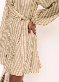 Khaki Stripe Wrap Mini Dress
