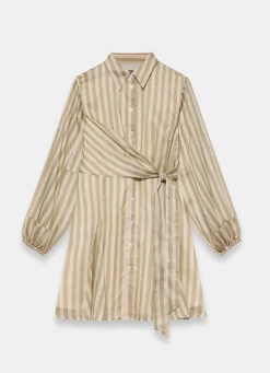 Khaki Stripe Wrap Mini Dress