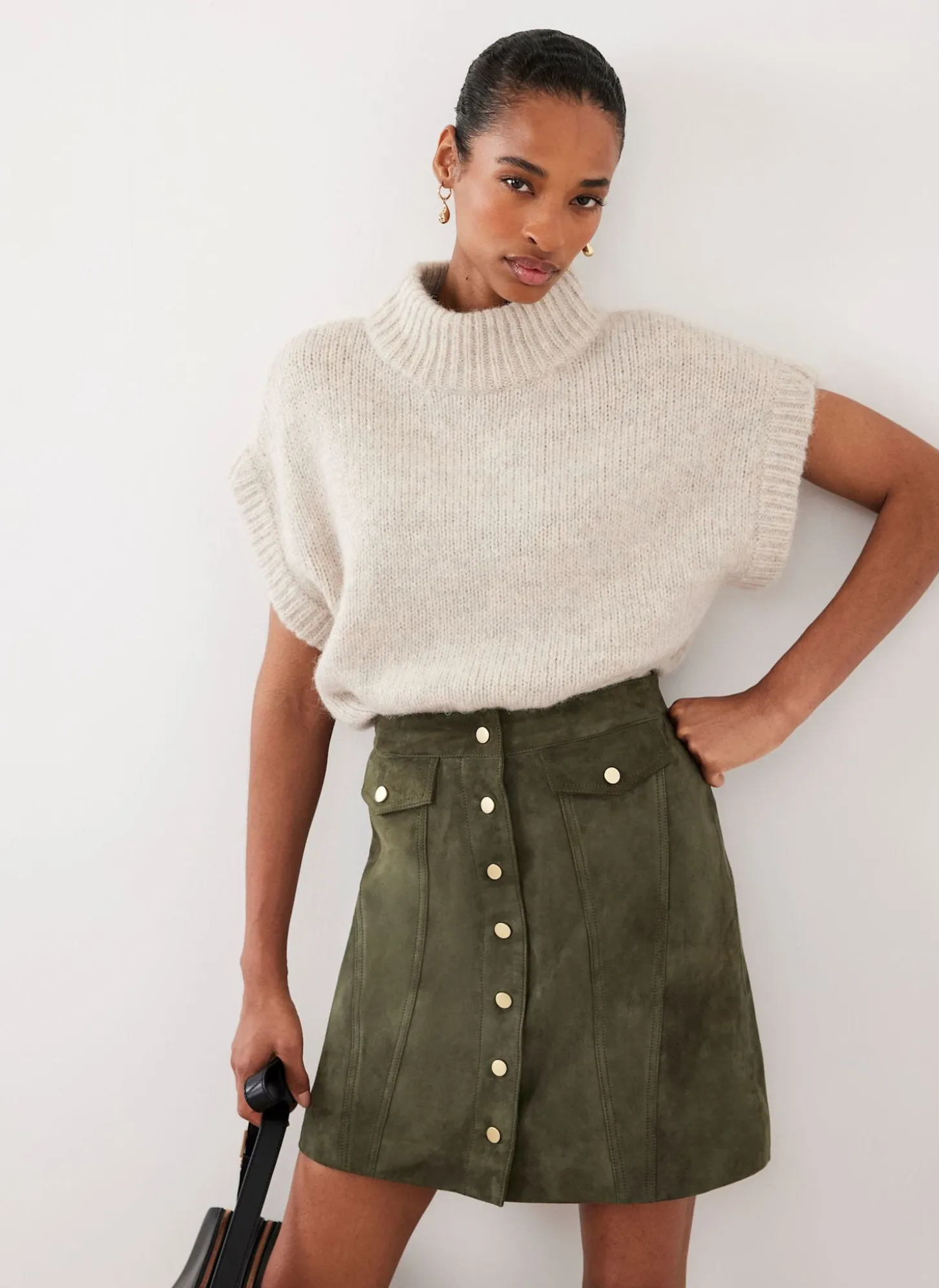 Khaki Suede Mini Skirt