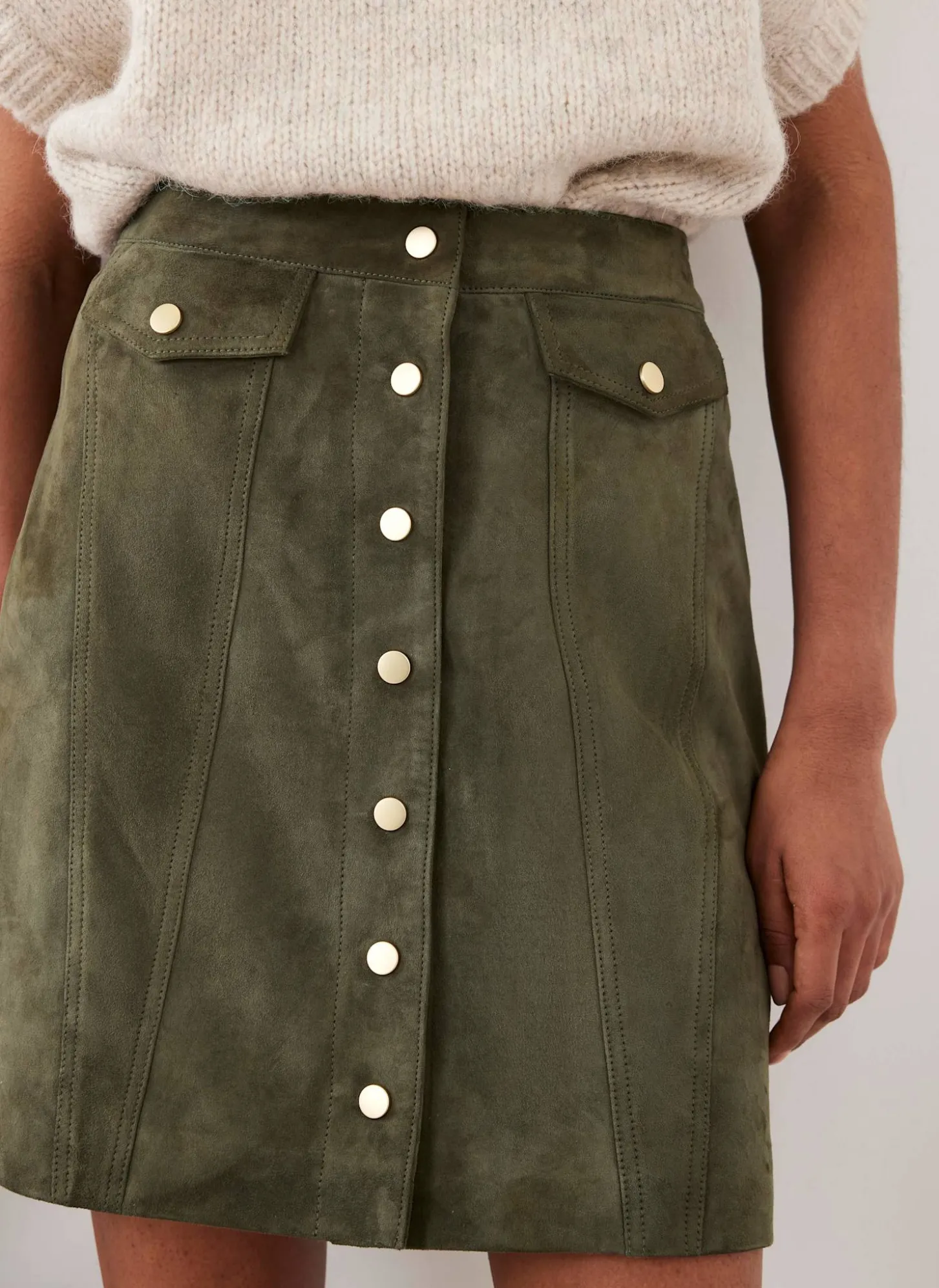 Khaki Suede Mini Skirt