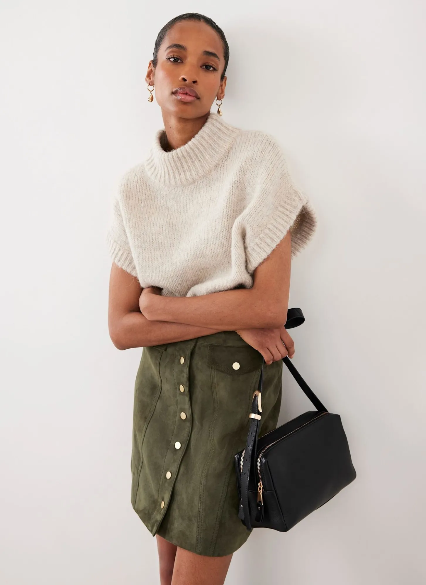 Khaki Suede Mini Skirt