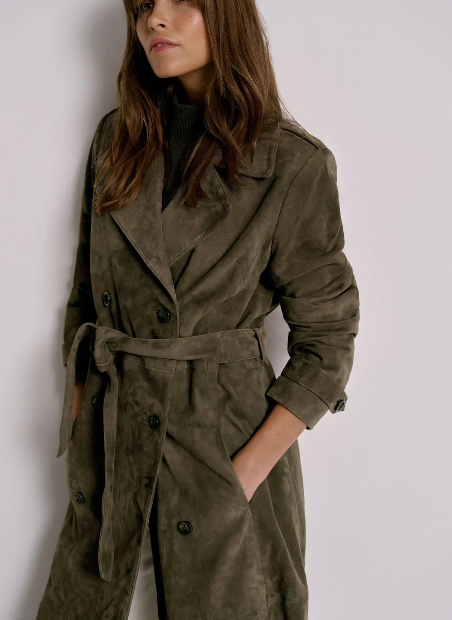 Khaki Suede Trench Coat
