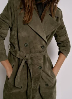 Khaki Suede Trench Coat