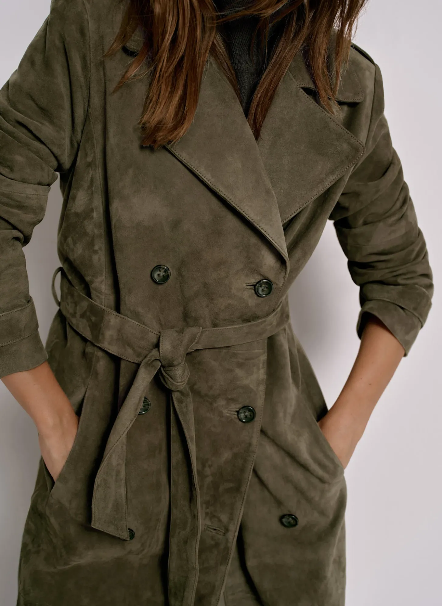 Khaki Suede Trench Coat