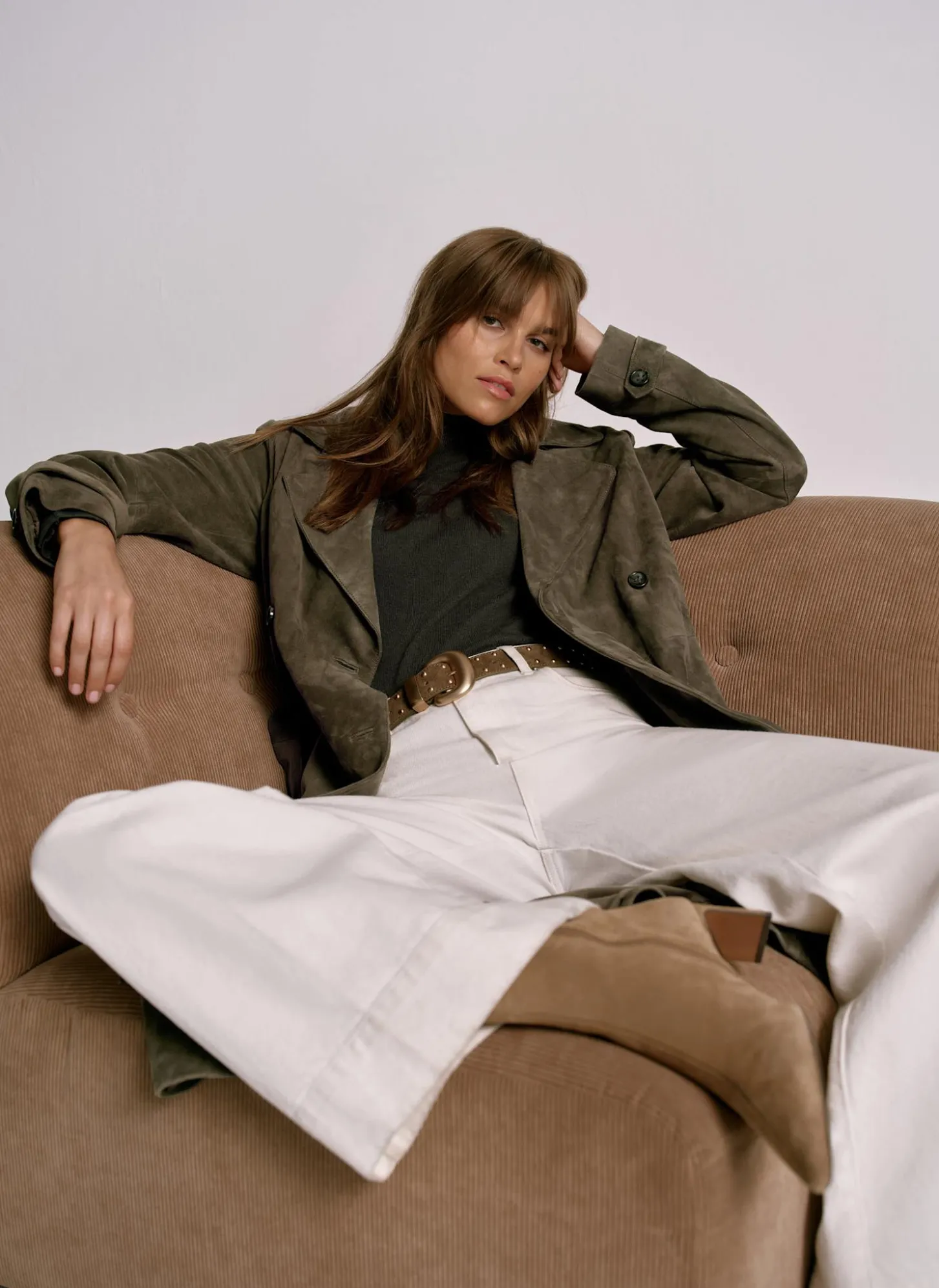Khaki Suede Trench Coat