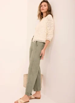 Khaki Washed Barrel Leg Chino Trousers