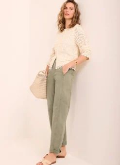 Khaki Washed Barrel Leg Chino Trousers