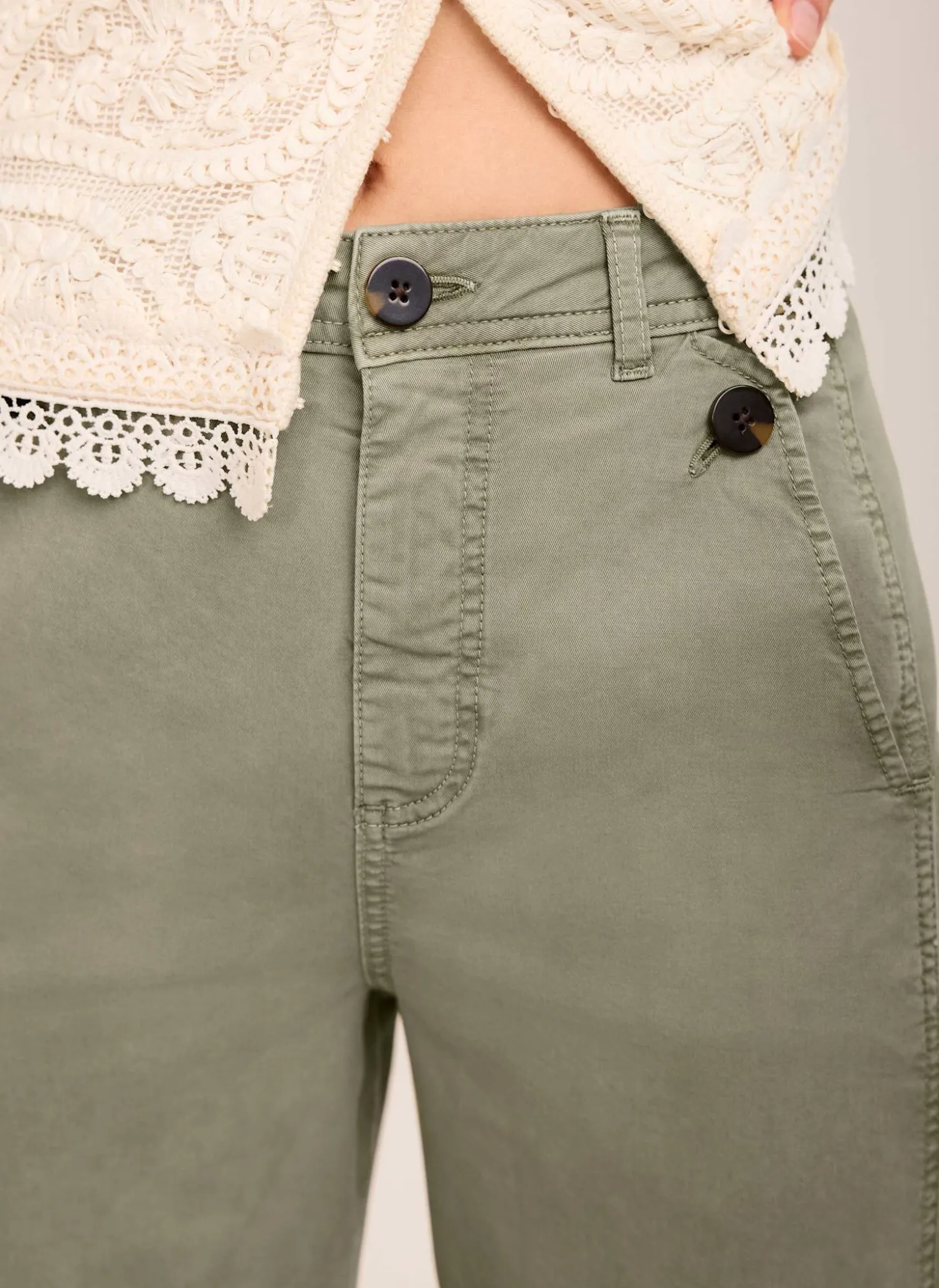 Khaki Washed Barrel Leg Chino Trousers