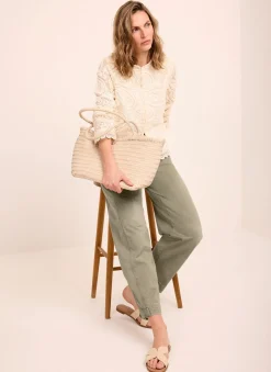 Khaki Washed Barrel Leg Chino Trousers
