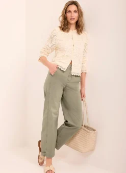 Khaki Washed Barrel Leg Chino Trousers
